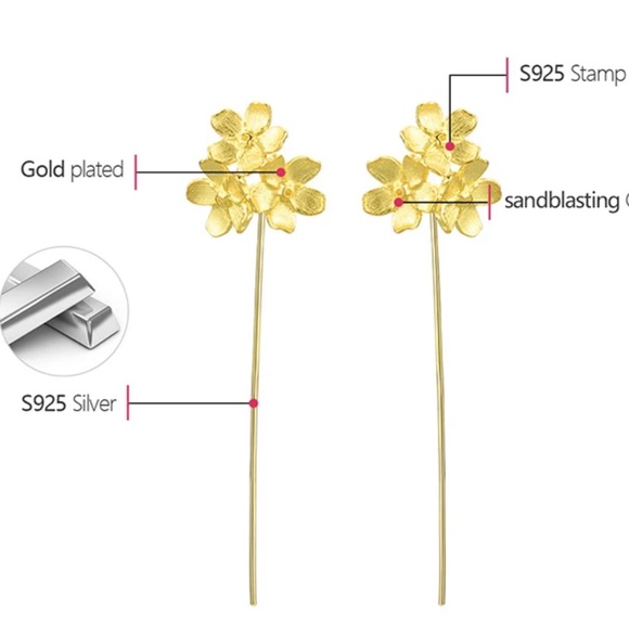 Artisan Handmade 925 Sterling Silver Gold Flower Earrings - Picture 4 of 6